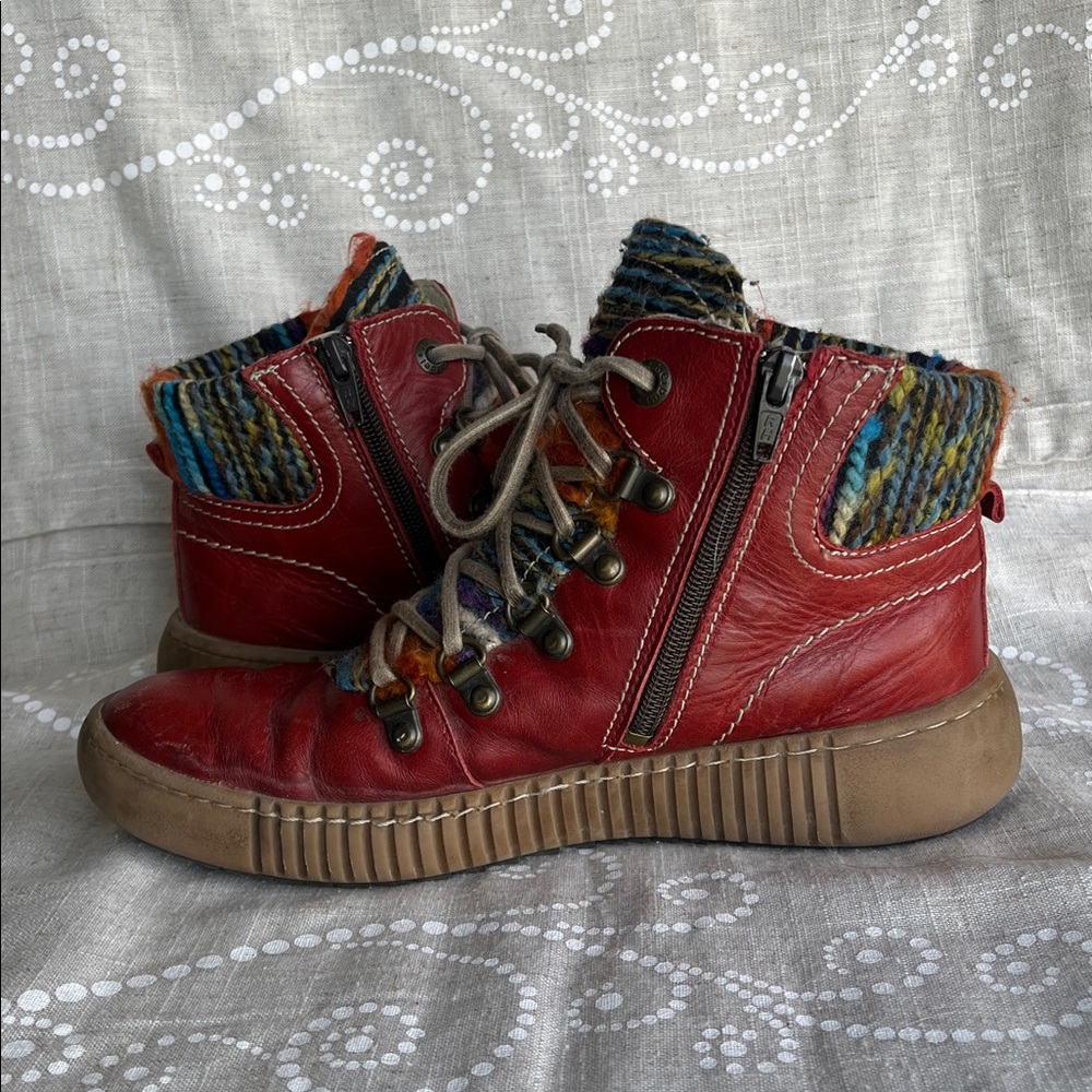 Josef Seibel Maren leather red with colored yarn boots   Arch Support 37, 6